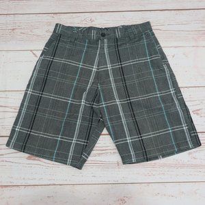 Burnside Shorts Adult 32 Gray Plaid Chino Casual Flat Front Pockets Surf